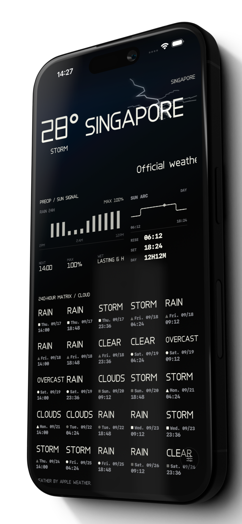 TYPE/CAST showing a storm forecast for Singapore